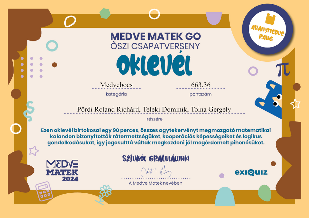 Medve Matek oklevél